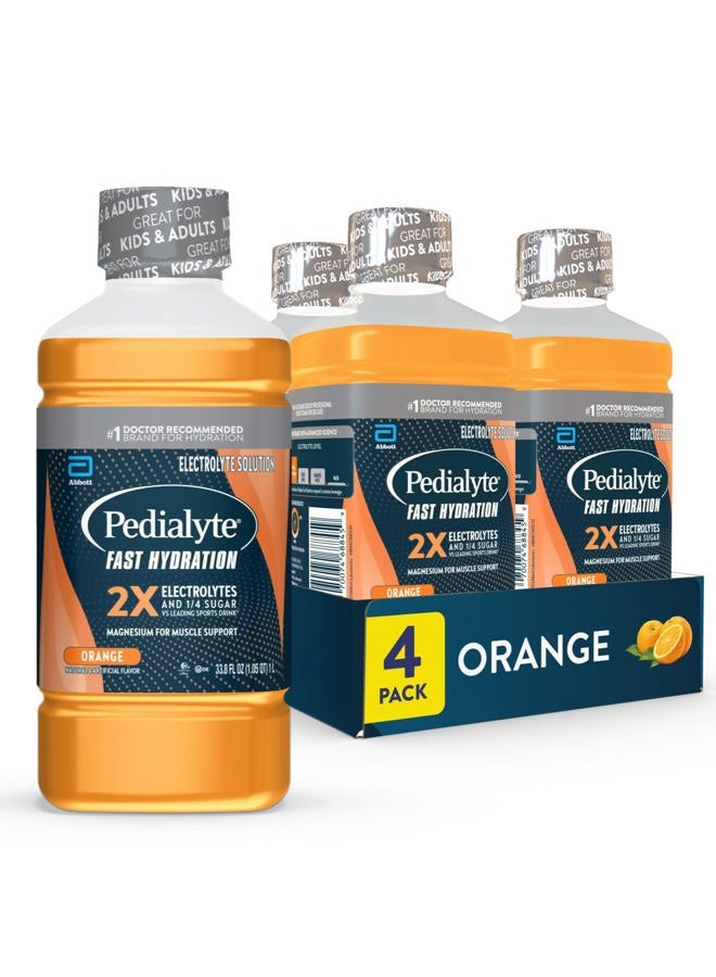 Pedialyte محلول الإلكتروليتات السريع للترطيب، برتقال، مشروب الترطيب، 33.8 أونصة سائلة (عبوة من 4) - Image 1